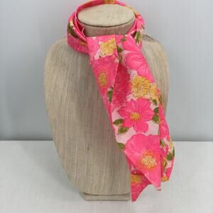 Vintage Dahlia Flower Neckerchief Women's Floral Printed Pink Neck / Wrist Scarf